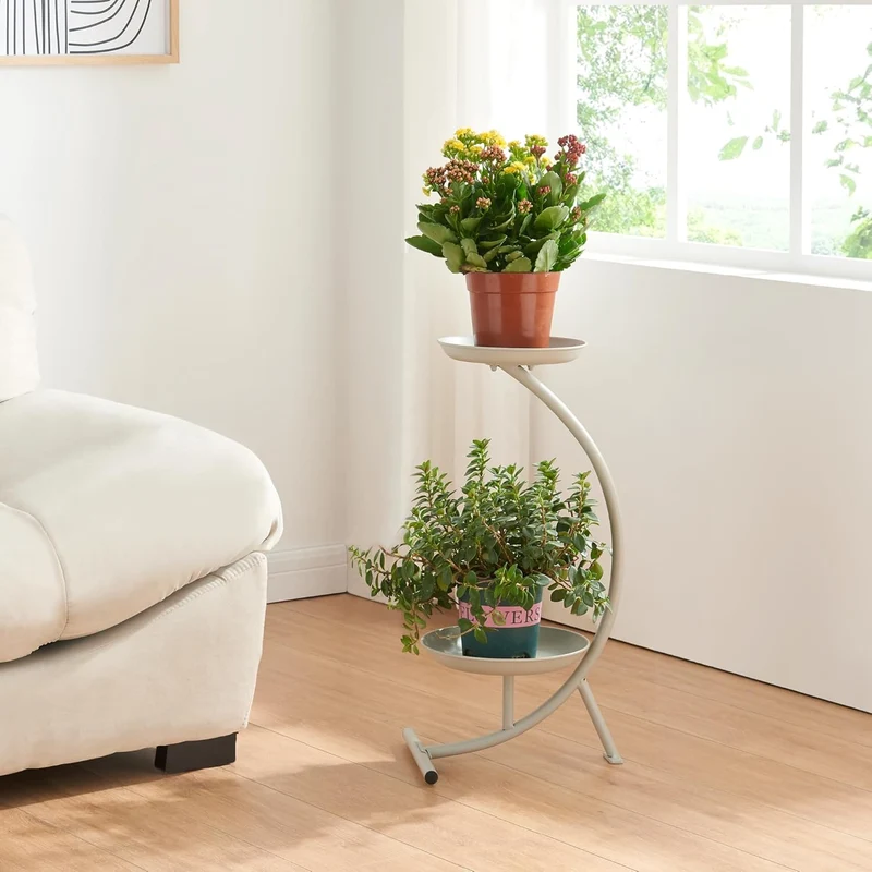[en.casa] Blumenständer Aalten Pflanzenständer in Halbmondform Pflanzenregal mit 2 Ablagen Blumenreg