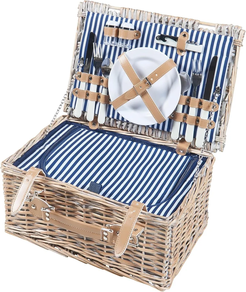 casa.pro Picknickkorb Lumparland Komplettset für 2 Personen mit Kühlfach Weidenkorb Picknickset aus