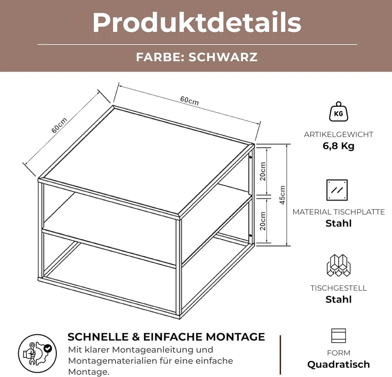 [en.casa] Couchtisch Solund Beistelltisch mit Ablage Metall Schwarz matt Wohnzimmertisch mit Staurau