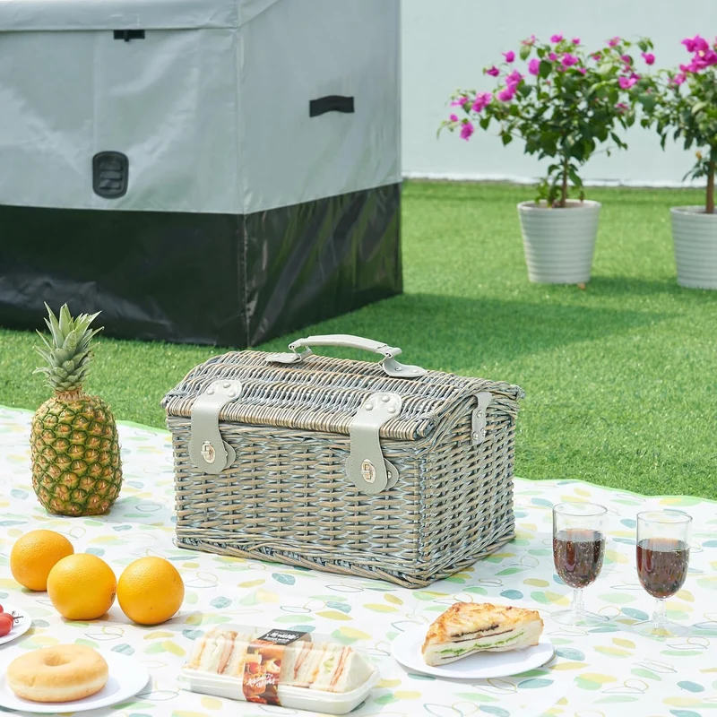casa.pro Picknickkorb Folldal Komplettset für 2 Personen mit Kühltasche Weidenkorb Picknickset aus G