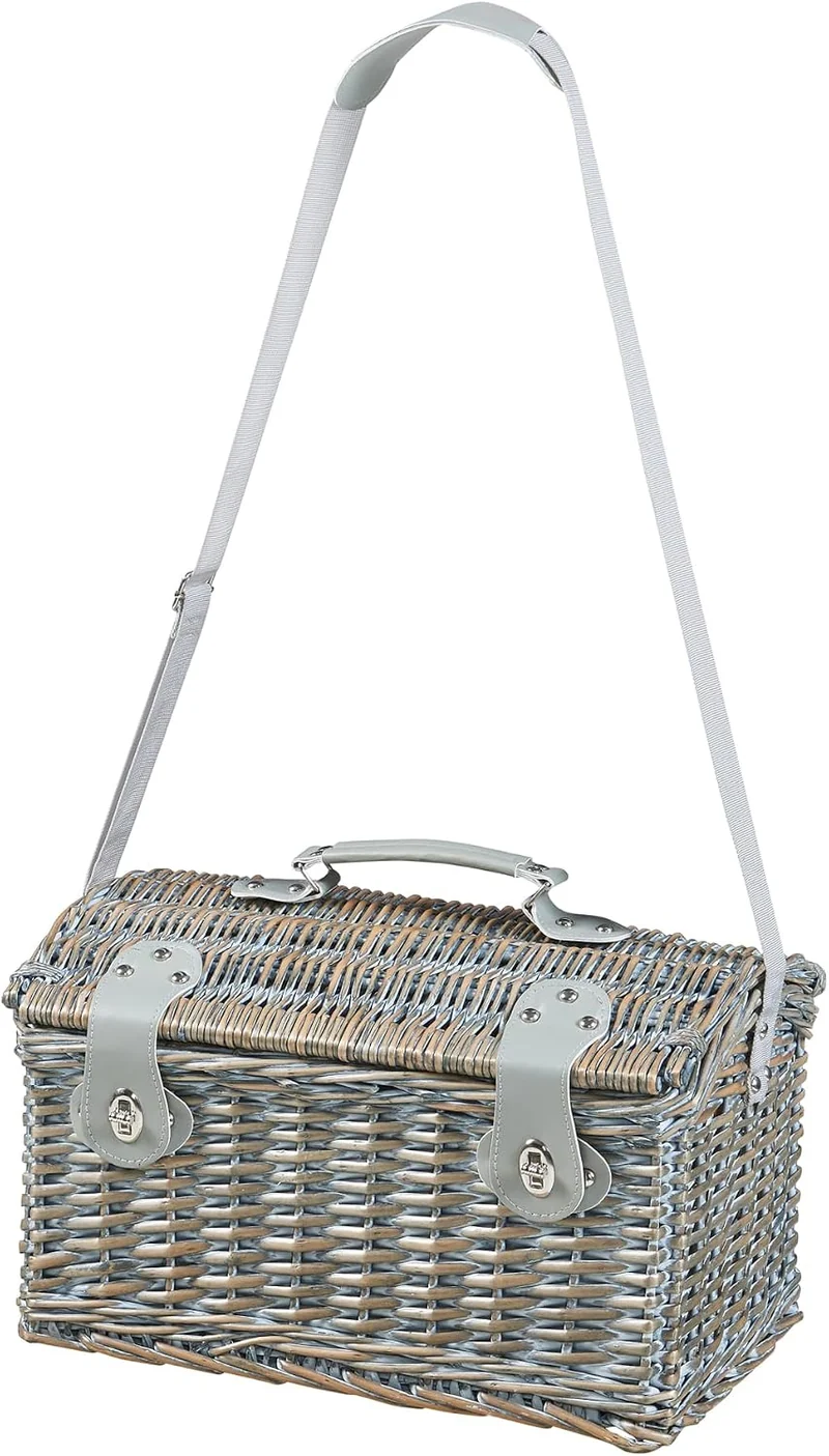 casa.pro Picknickkorb Folldal Komplettset für 2 Personen mit Kühltasche Weidenkorb Picknickset aus G