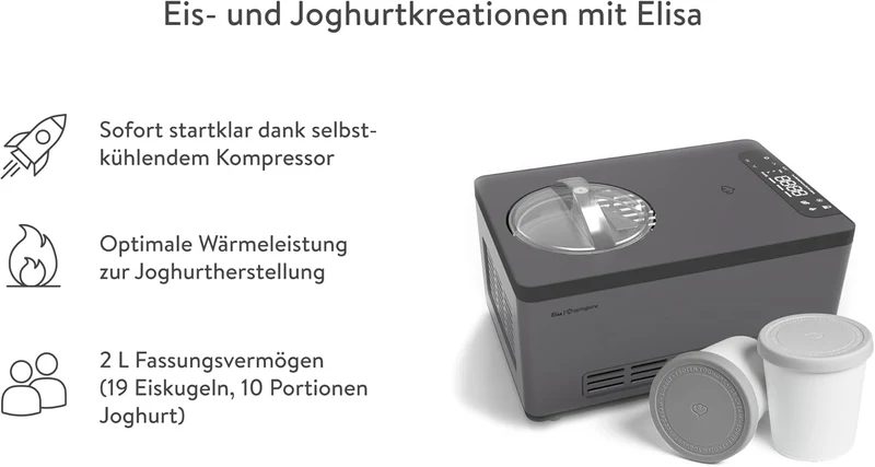SPRINGLANE Eismaschine & Joghurtbereiter Elisa 2,0 L, selbstkühlendem Kompressor 220 W inkl. Aufbewa