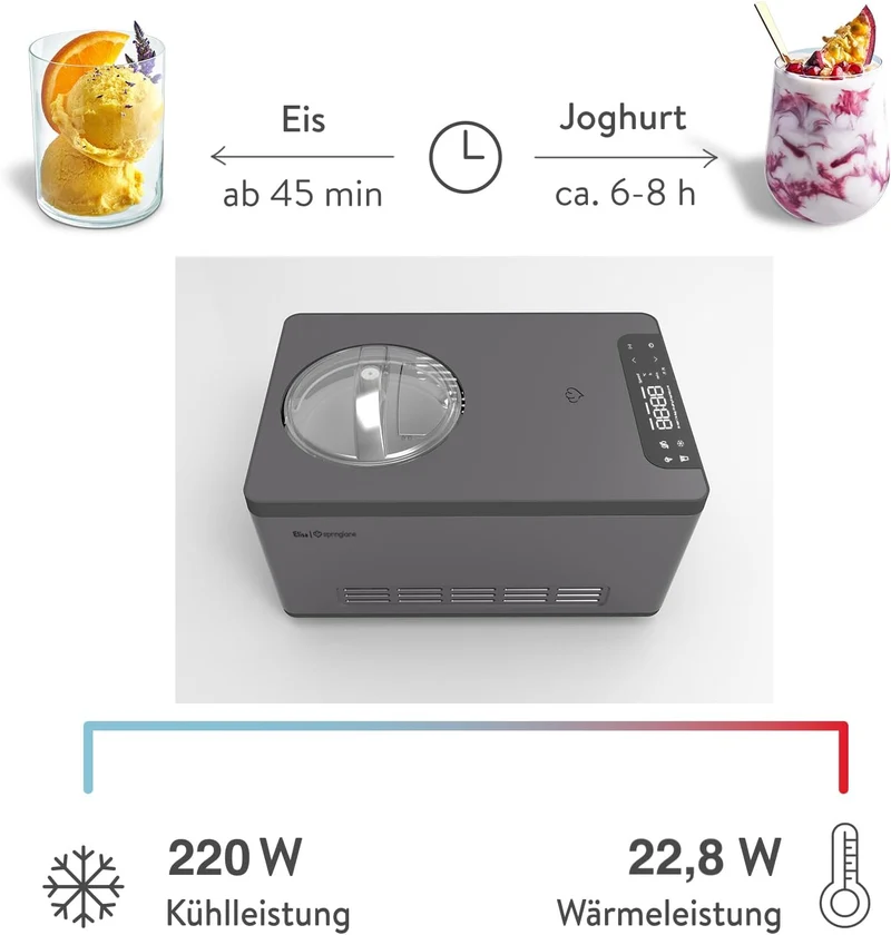 SPRINGLANE Eismaschine & Joghurtbereiter Elisa 2,0 L, selbstkühlendem Kompressor 220 W inkl. Aufbewa