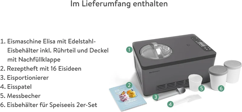 SPRINGLANE Eismaschine & Joghurtbereiter Elisa 2,0 L, selbstkühlendem Kompressor 220 W inkl. Aufbewa