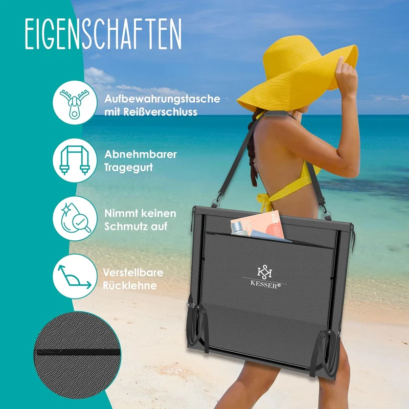 KESSER® 2er Set Strandmatte klappbar mit Verstellbarer Rückenlehne, Tragegurt, wasserdichter Tasche