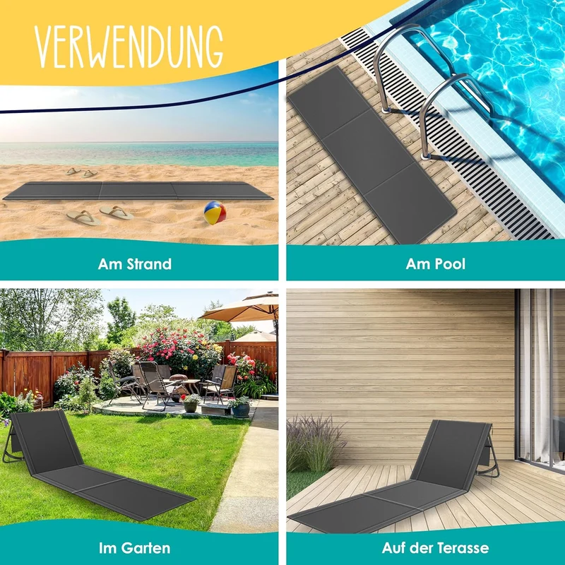 KESSER® 2er Set Strandmatte klappbar mit Verstellbarer Rückenlehne, Tragegurt, wasserdichter Tasche