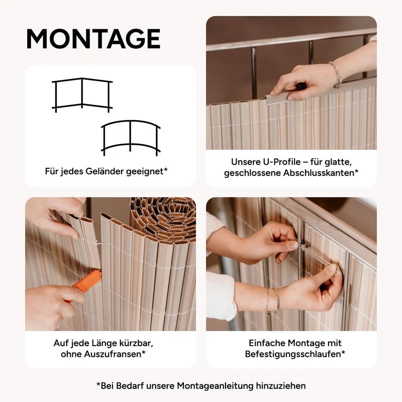 Videx PVC Sichtschutzmatte 100 x 300cm | Premium-Qualität inkl. Befestigungsschlaufen und U-Abdeckpr