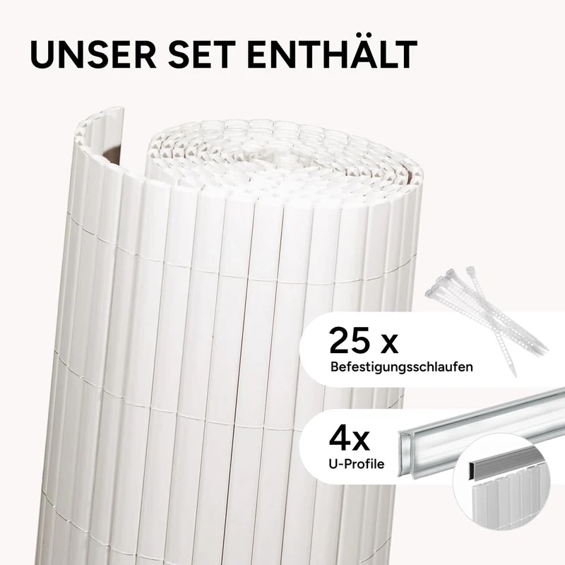 Videx PVC Sichtschutzmatte 100 x 300cm | Premium-Qualität inkl. Befestigungsschlaufen und U-Abdeckpr