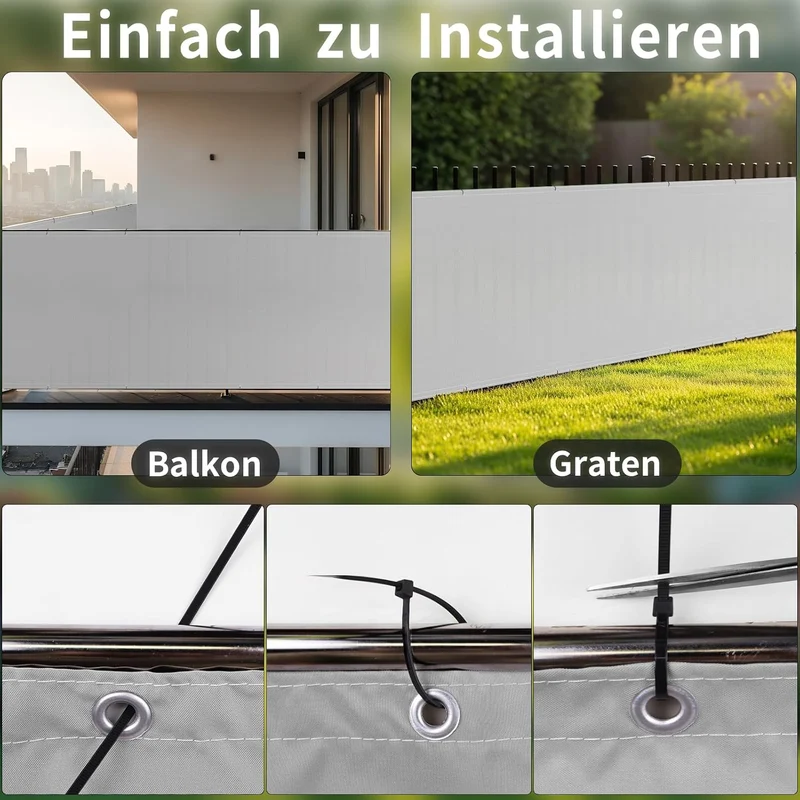 Shade&Beyond Balkon-Sichtschutz Wetterfest 75 x 600 cm, Anthrazit 75 x 600 cm Hellgrau, 75 x 600 cm
