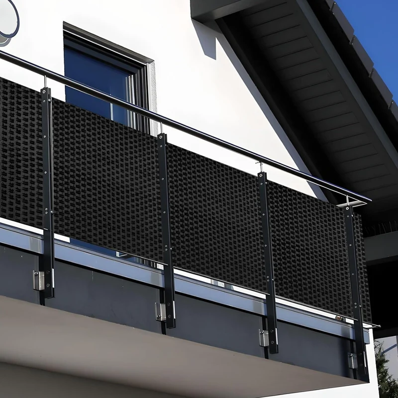 NYVI Polyrattan Balkon Sichtschutz Privafence 90x300 cm Schwarz - Balkonbespannung mit Metallösen -