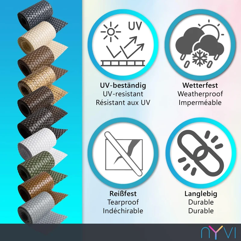 NYVI Polyrattan Balkon Sichtschutz Privafence 90x300 cm Schwarz - Balkonbespannung mit Metallösen -