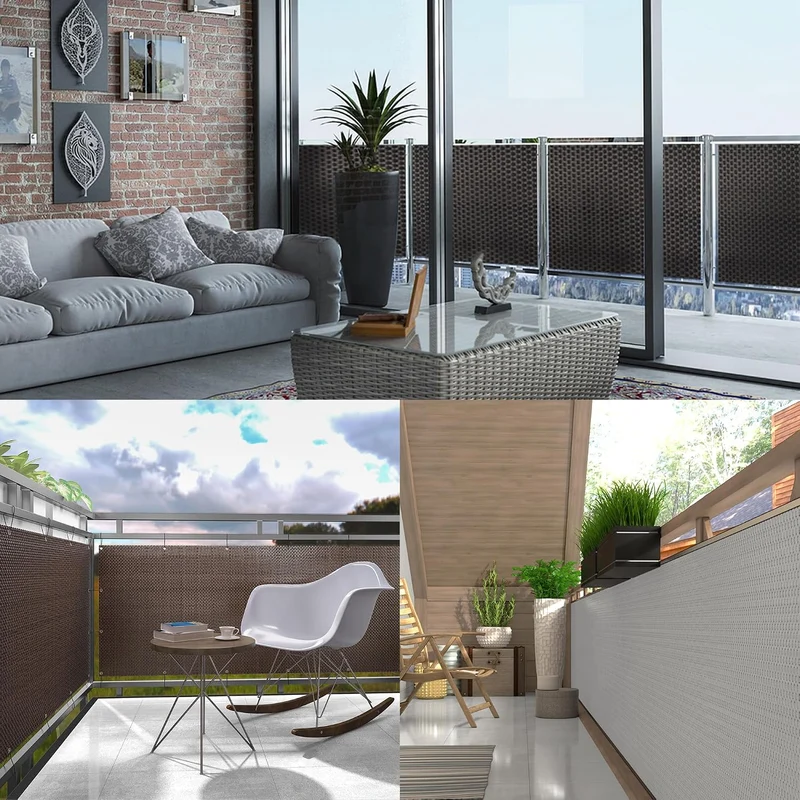 NYVI Polyrattan Balkon Sichtschutz Privafence 90x300 cm Schwarz - Balkonbespannung mit Metallösen -