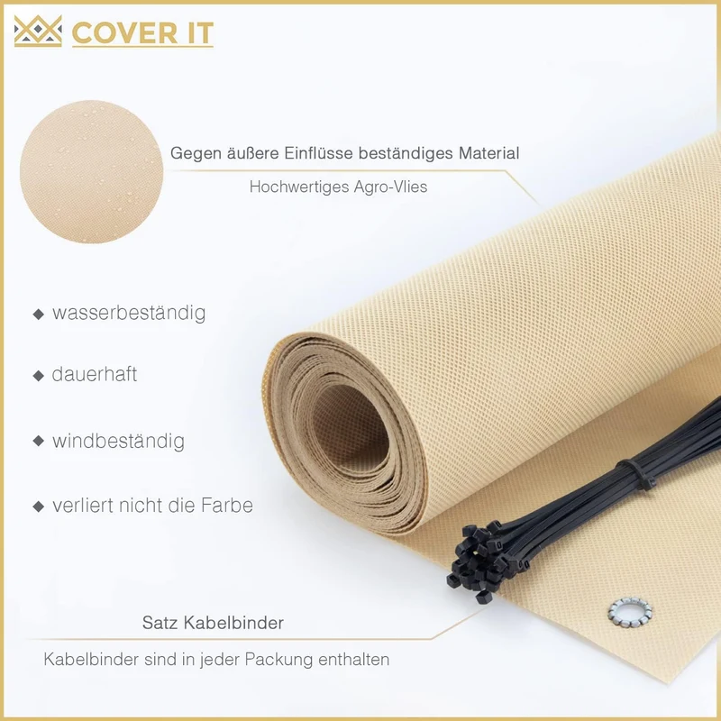 COVER IT Balkon Sichtschutz nach Mass 80 cm Beige 80 x Custom Beige, 80 x Custom Beige