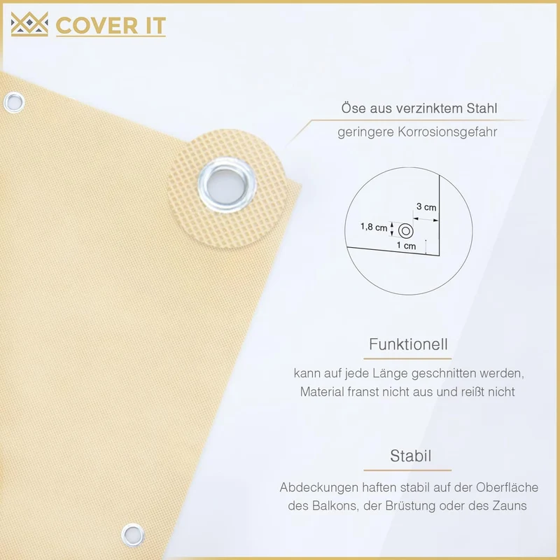 COVER IT Balkon Sichtschutz nach Mass 80 cm Beige 80 x Custom Beige, 80 x Custom Beige