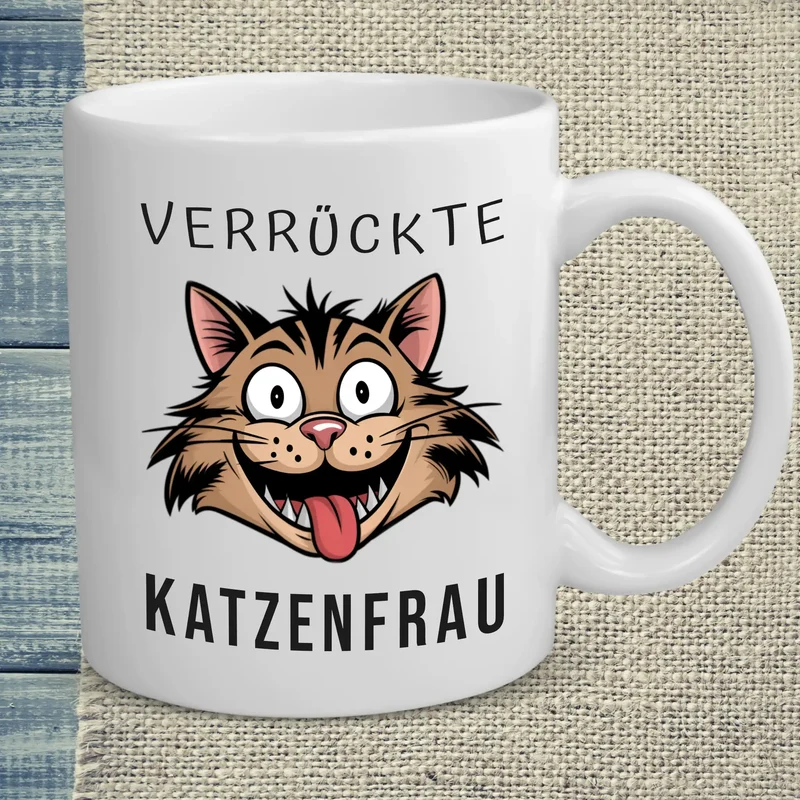 Verrückte Katzenfrau - Tasse