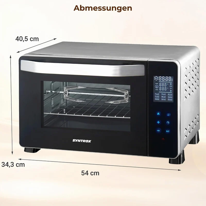 Syntrox Germany 45 Liter Digitaler Edelstahl Mini Stand Backofen mit Umluft und Drehspiess Miniofen