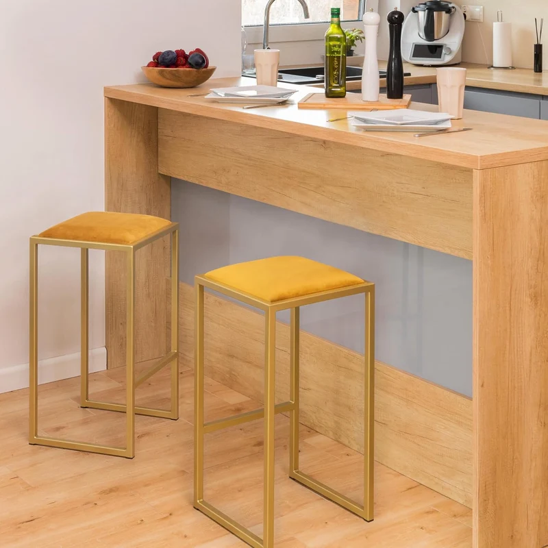 FERRO modern design Barhocker Gold ohne Lehne 64 cm - Metal Barstuhl mit Gepolstertem Sitz - Loft St