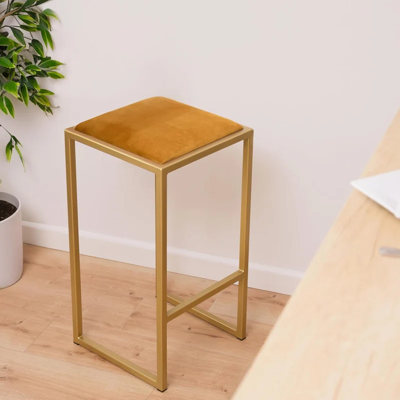 FERRO modern design Barhocker Gold ohne Lehne 64 cm - Metal Barstuhl mit Gepolstertem Sitz - Loft St