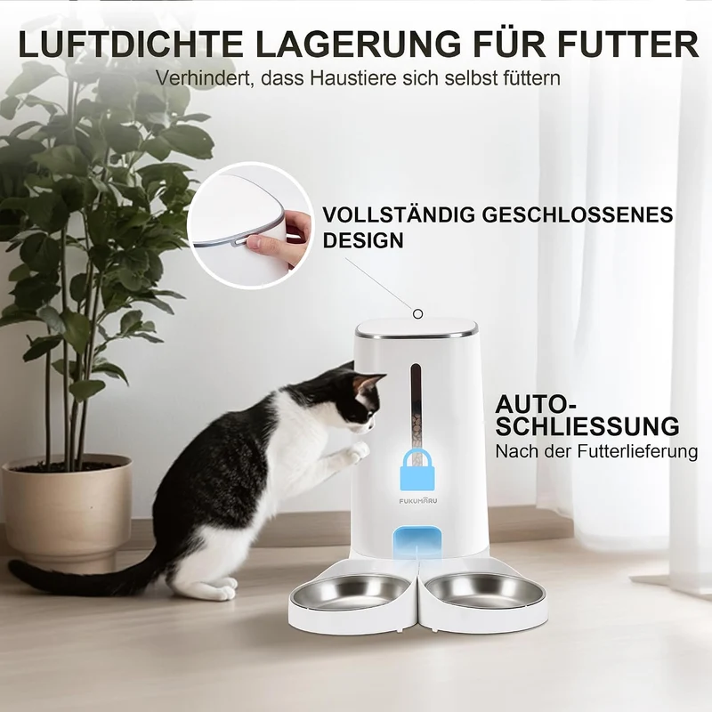 FUKUMARU Futterautomat Katze,Katzenfutter Automat mit Programmierbaren Timern, Automatische Futtersp