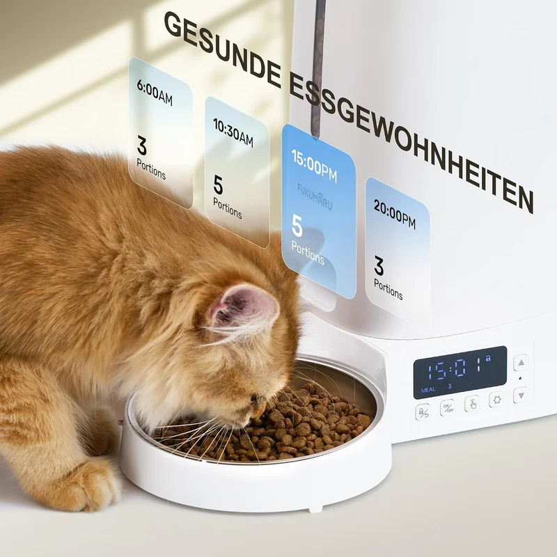 FUKUMARU Futterautomat Katze,Katzenfutter Automat mit Programmierbaren Timern, Automatische Futtersp