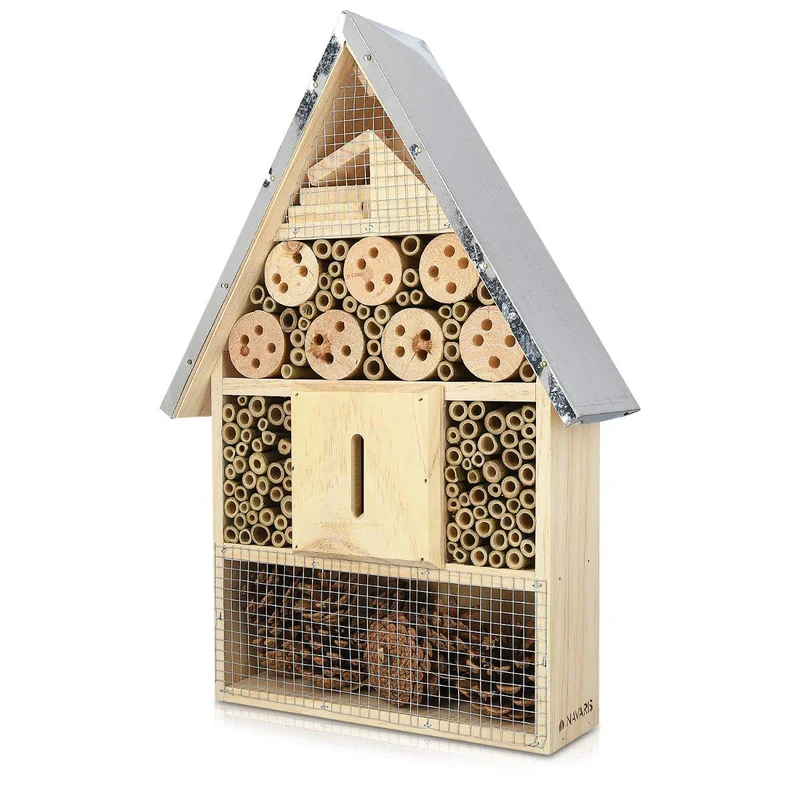 Navaris Insektenhotel aus Holz - Naturbelassenes Insekten Hotel für Fluginsekten - für Bienen Marien