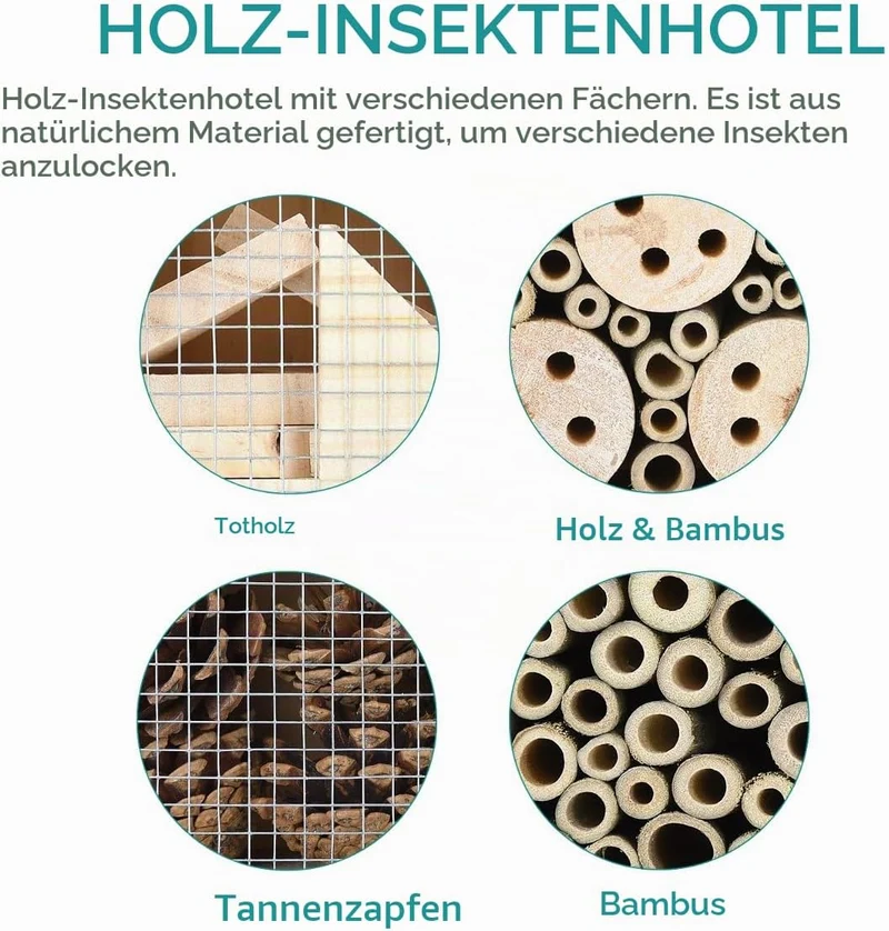 Navaris Insektenhotel aus Holz - Naturbelassenes Insekten Hotel für Fluginsekten - für Bienen Marien