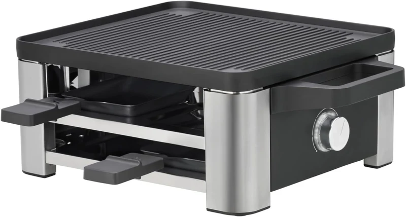 WMF Lono Raclette Grill mit Pfännchen und Schiebern, Raclette 4 Personen, 870 W, edelstahl