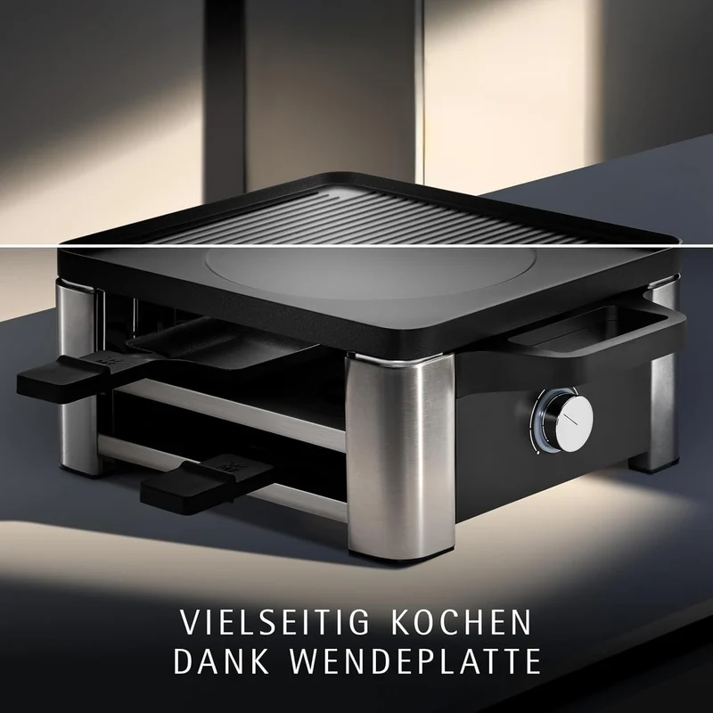 WMF Lono Raclette Grill mit Pfännchen und Schiebern, Raclette 4 Personen, 870 W, edelstahl