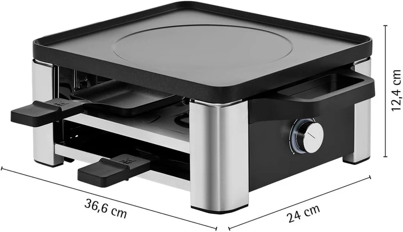 WMF Lono Raclette Grill mit Pfännchen und Schiebern, Raclette 4 Personen, 870 W, edelstahl