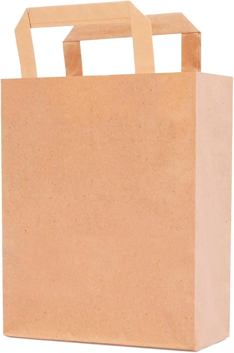verpacking 250 Papiertragetaschen mit Flachhenkel 22 x 18 x 8 cm Braun - Papiertüten Bio Papiertasch
