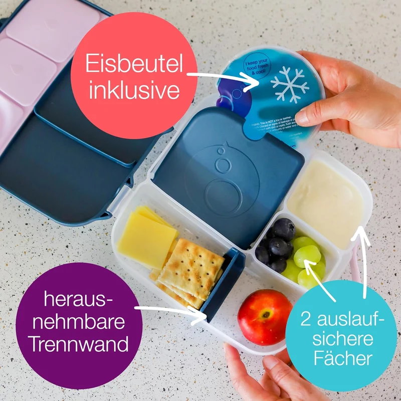 b.box Lunchbox für Kinder, limitierte Auflage, Farbe, 4 Fächer (2 auslaufsicher), grosse Grösse für