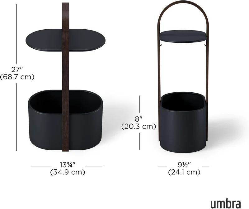 Umbra Bellwood Beistelltisch mit Ablagefläche und Kabelkanal, Stahl/Bugholz, Schwarz/Walnuss Schwarz