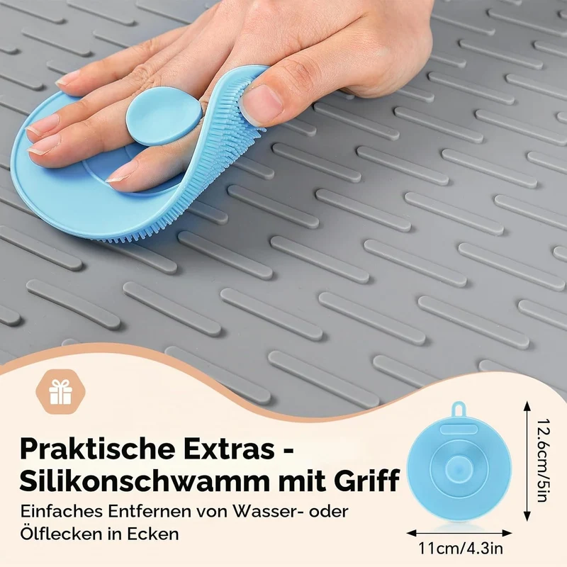 SUPER KITCHEN Extra Gross Silikon Geschirr Abtropfmatte Küche 54×46cm Grau 54×46 cm, Grau 54×46 cm