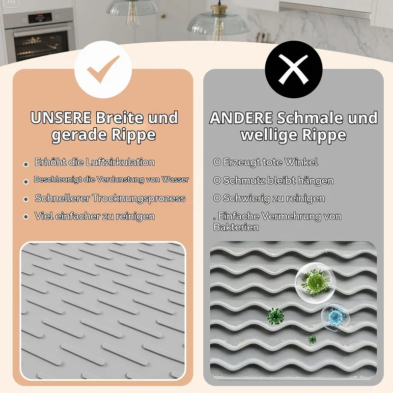 SUPER KITCHEN Extra Gross Silikon Geschirr Abtropfmatte Küche 54×46cm Grau 54×46 cm, Grau 54×46 cm