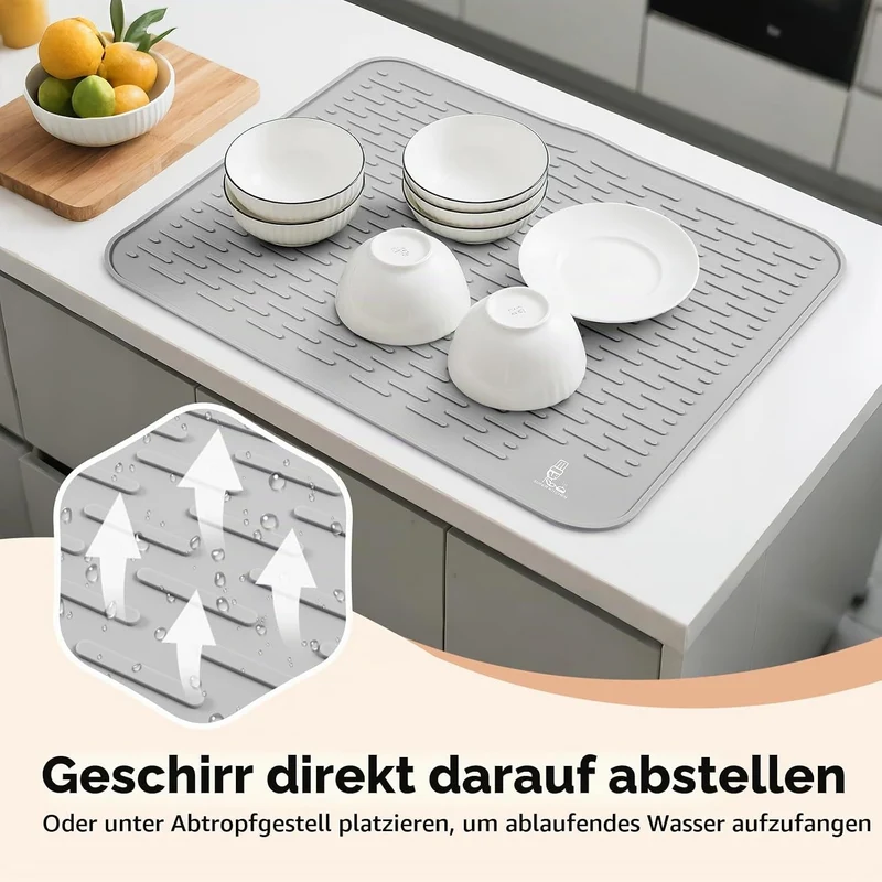 SUPER KITCHEN Extra Gross Silikon Geschirr Abtropfmatte Küche 54×46cm Grau 54×46 cm, Grau 54×46 cm