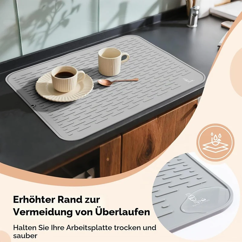 SUPER KITCHEN Extra Gross Silikon Geschirr Abtropfmatte Küche 54×46cm Grau 54×46 cm, Grau 54×46 cm