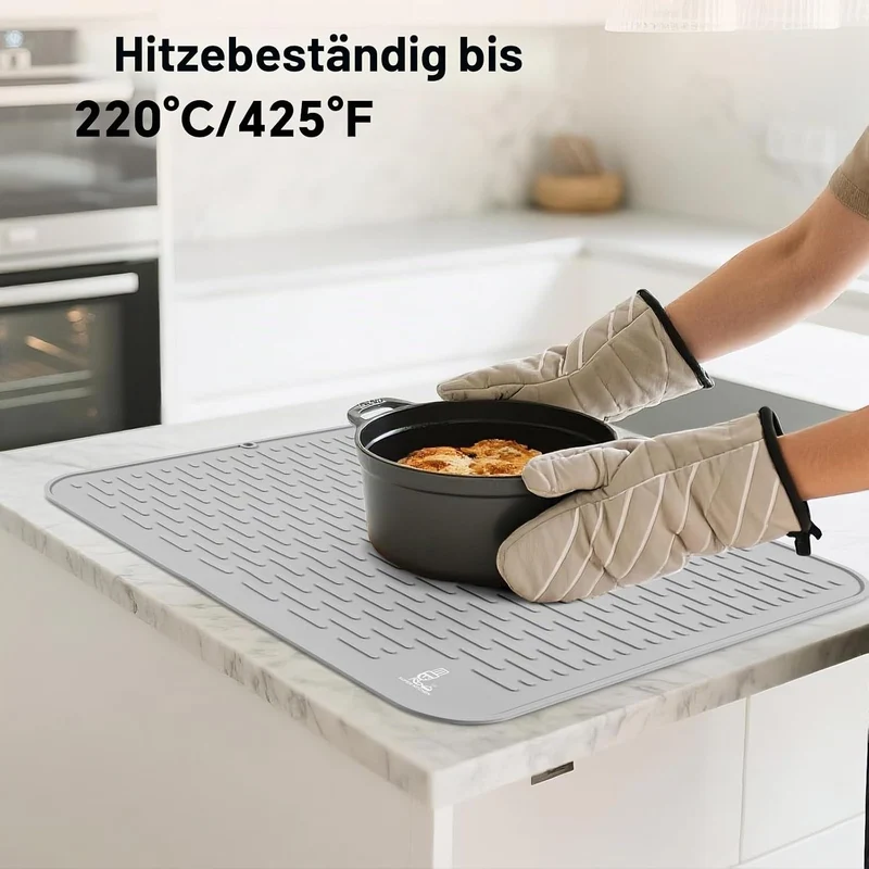 SUPER KITCHEN Extra Gross Silikon Geschirr Abtropfmatte Küche 54×46cm Grau 54×46 cm, Grau 54×46 cm