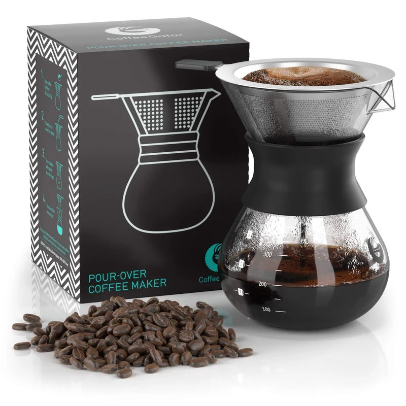 Coffee Gator Kaffeebereiter (300 ml) - Pour Over Kaffeebrüher für Filterkaffee - Glas Kaffeekanne mi