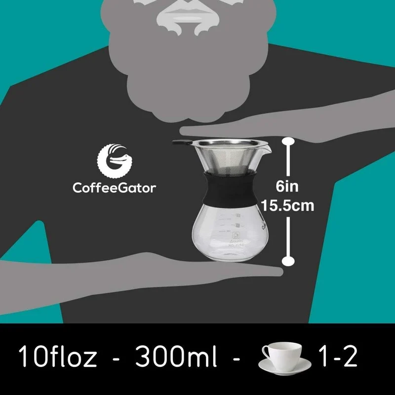 Coffee Gator Kaffeebereiter (300 ml) - Pour Over Kaffeebrüher für Filterkaffee - Glas Kaffeekanne mi