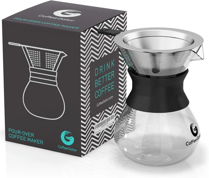 Coffee Gator Kaffeebereiter (300 ml) - Pour Over Kaffeebrüher für Filterkaffee - Glas Kaffeekanne mi