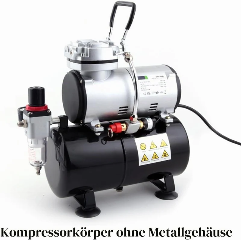 Fengda FD-186A Profi-AirBrush Kompressor mit Start/Stop-Automatik, mit Schutzgehäuse LEISE und ENERG