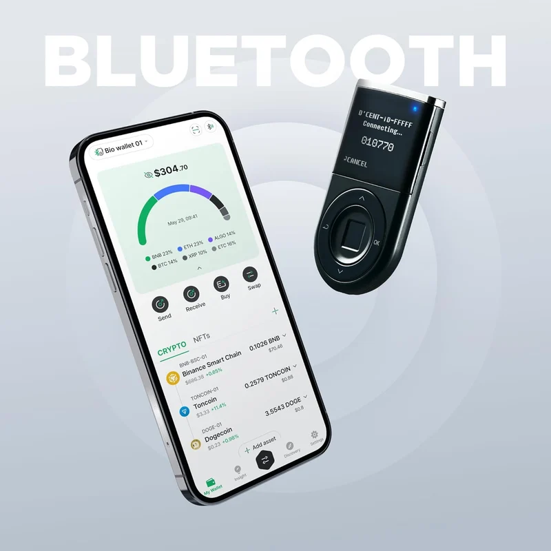 D'CENT Biometrisch Geldbörse-Kryptowährung Hardware Geldbörse-Bluetooth-Unterstützung für mehrere Mü