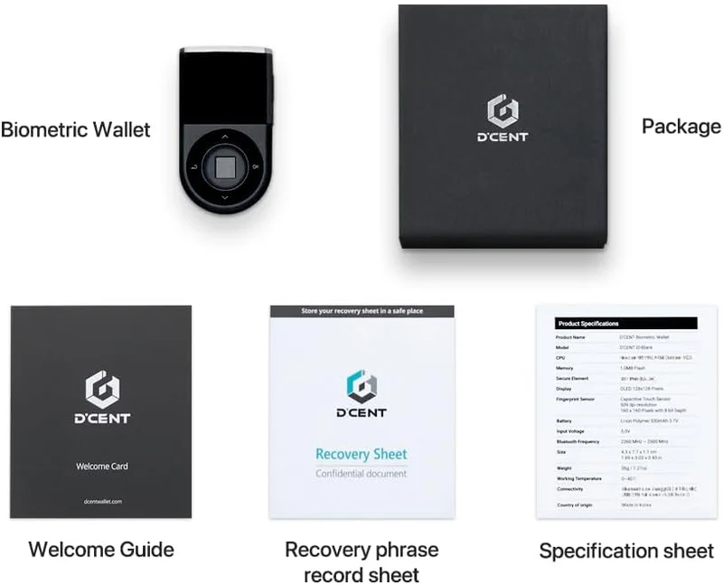D'CENT Biometrisch Geldbörse-Kryptowährung Hardware Geldbörse-Bluetooth-Unterstützung für mehrere Mü
