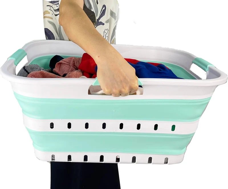 SAMMART 2er-Set 42L faltbarer Aufbewahrungskörbe/-behälter aus Kunststoff – zusammenklappbarer, plat