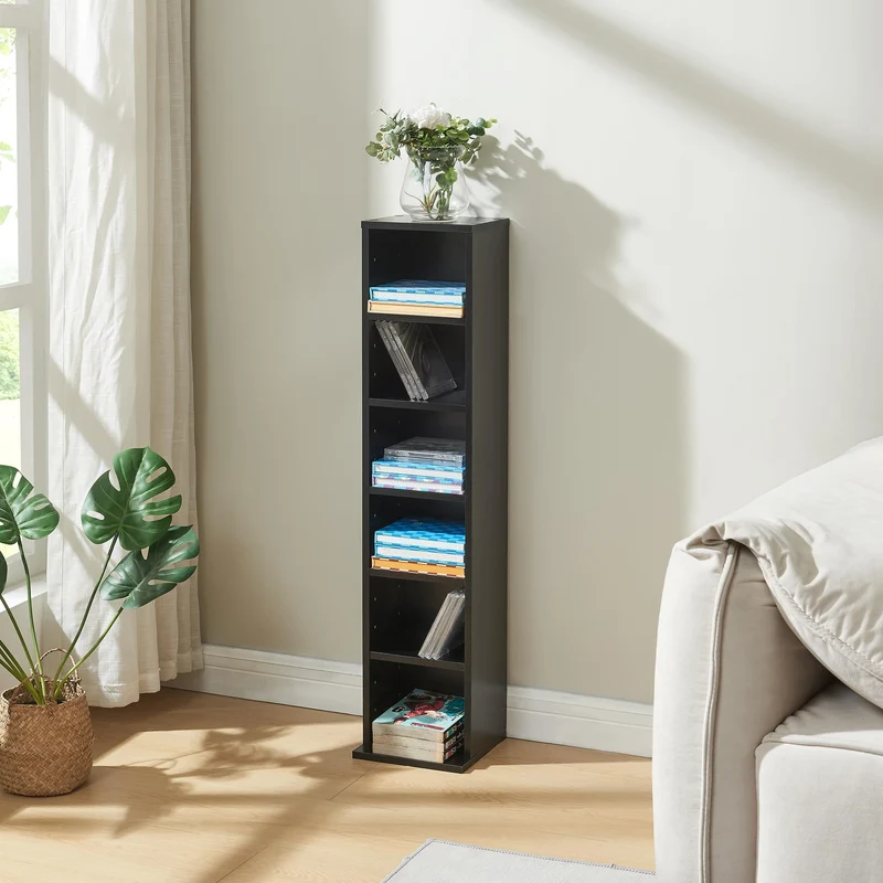 [en.casa] CD Regal Tynset DVD Regal mit 6 Ablagefächern CD Aufbewahrung 90 x 20 x 20 cm Standregal h