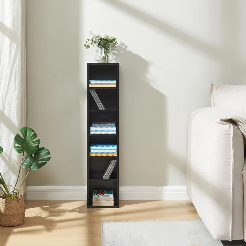 [en.casa] CD Regal Tynset DVD Regal mit 6 Ablagefächern CD Aufbewahrung 90 x 20 x 20 cm Standregal h