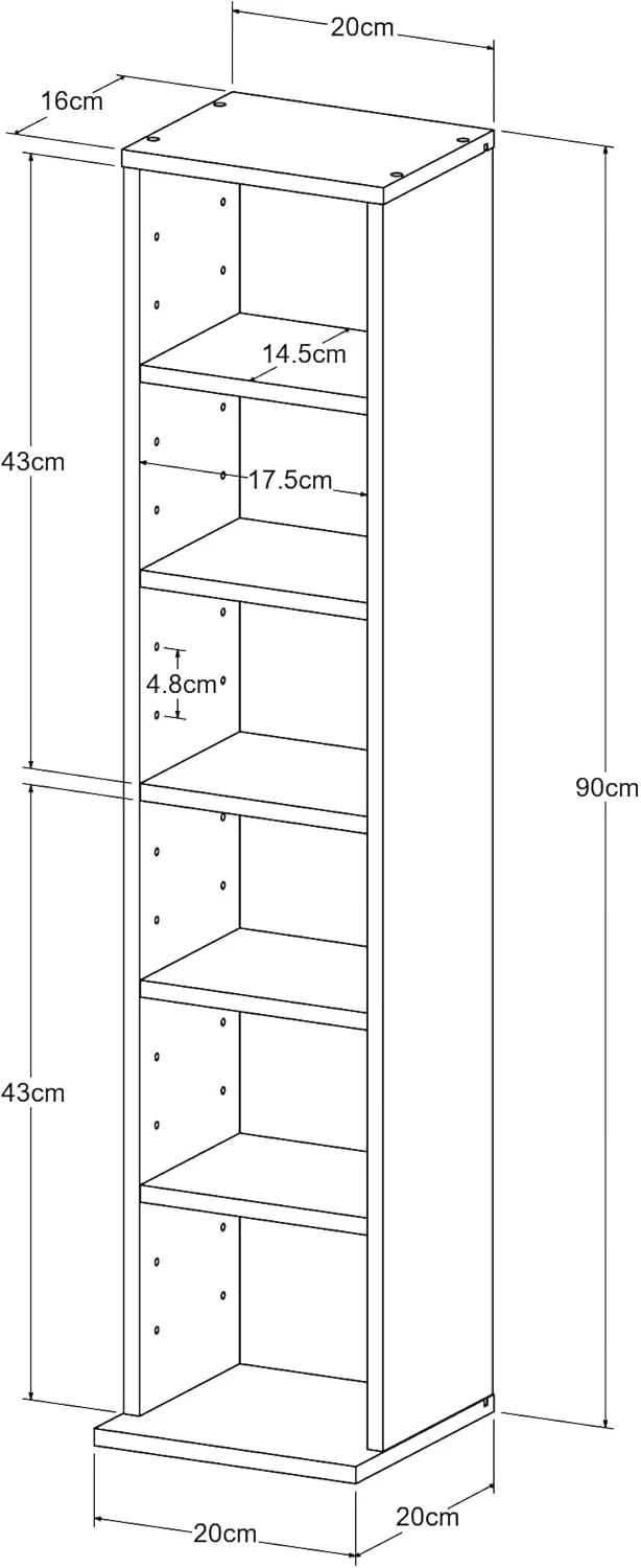 [en.casa] CD Regal Tynset DVD Regal mit 6 Ablagefächern CD Aufbewahrung 90 x 20 x 20 cm Standregal h