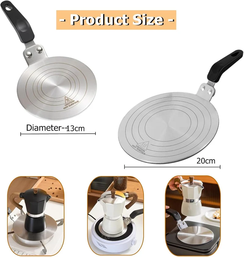 Induktion Adapterplatte für Moka, Edelstahl Gasherd-Diffusorplatte 13cm, Induktionskochteller Adapte