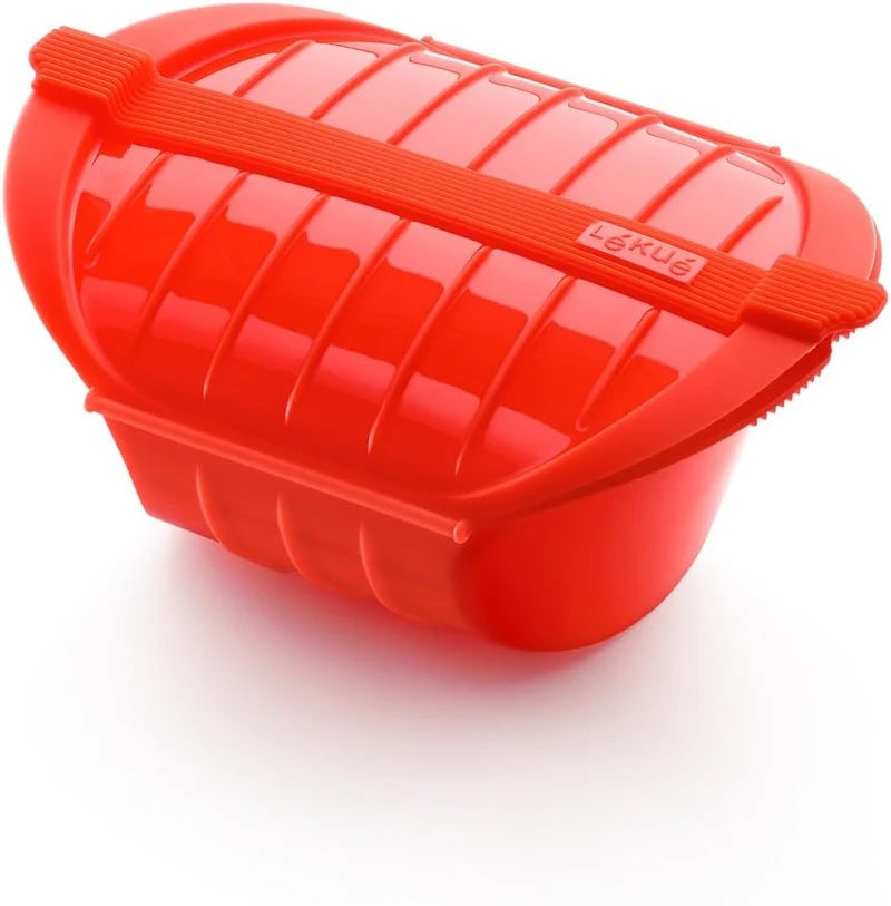 Lékué Dampfbox mit Einlegeboden, 500 ml, Platin-Silikon, rot Rot 500 ml, Rot 500 ml