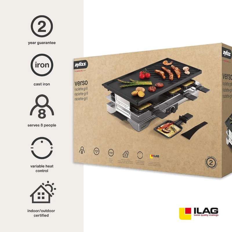 Zyliss Verso Raclette 8 Personen für Innen- und Aussenbereich, Gusseisen